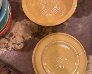 Fiesta Ware Yellow Bowls – Set of classic ceramic dishes marked “Fiesta Made in USA,” collectible pottery.