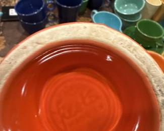 Fiesta Ware Red Bowl – Marked “Fiesta Made in USA,” vibrant collectible ceramic dish.