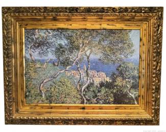 Claude Monets Bordighera Impressionist Landscape Giclee Print in Heavy Ornate Frame