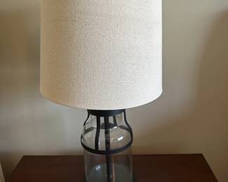 Glass and Metal Table Lamp with Drum Shade