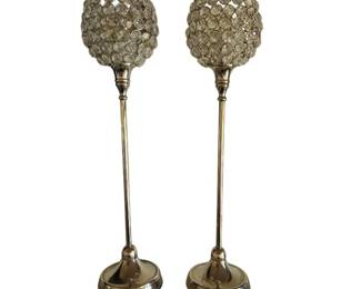 Pair of Crystal Globe Candle Holders