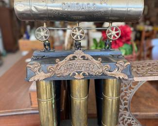 Jewel No. 854 cast-iron gas stove with brass boiler attachment, manufactured by G.M. Clark & Co., Chicago