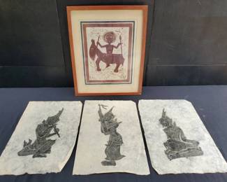 TH176Lester Hines Linocut And Thai Temple Rubbings