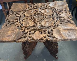 Fine Carved Indian Side Table (Top Comes Off and Base Folds)