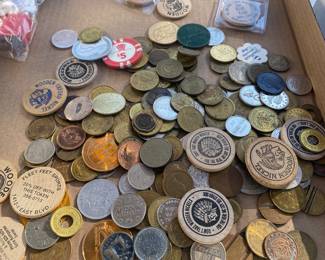 Assorted Tokens and Wooden Nickels