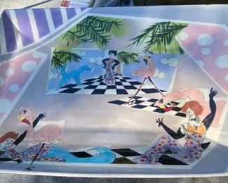 Large Hand Painted Moss Footed Bowl