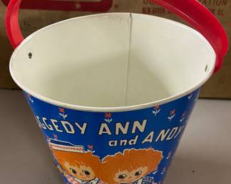 Tin Lithograph Raggedy Ann and Andy Sand Bucket