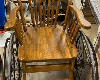 Antique Three Wheel Oak Wheelchair