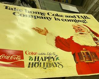 Vintage Coca Cola Santa Cardboard Sign