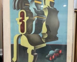 Framed Lithograph, Signed, Arnold Belkin "Three Military Robots".