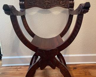 Vintage Wooden Carved Savonarola Chair