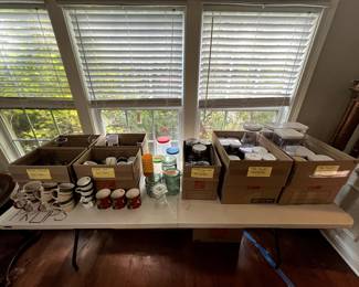 lots of mugs, glasses and container sets