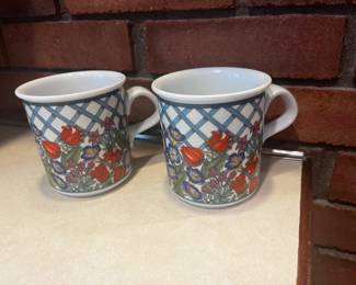 Pair Dansk Nordic Garden Lattice & Ribbon Coffee Mugs