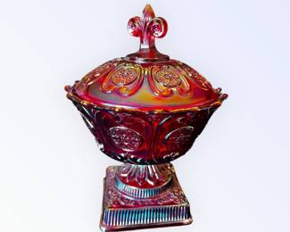 Vintage Fenton Red Carnival Candy Dish Signed 1995