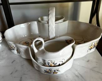 Beautiful Aynsley Just Orchids Strawberry Basket with Creamer and Open Sugar Bwl
