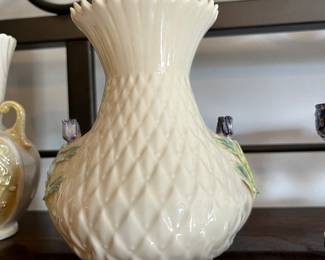 Vintage Belleek Pottery Thistle Top Vase from Ireland