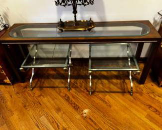 Vintage Wood and Glass Console Table