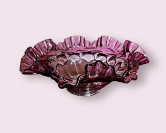 Vintage Fenton Art Glass Mulberry Jacqueline Ruffled Bowl