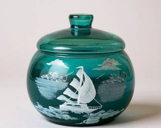 Vintage Fenton American Gallery Collection Ocean Blue Candy Dish Signed