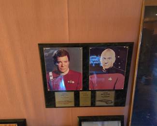 Framed Plaque Captain James T Kirk (William Shatner) and Captain Jean-Luc Picard (Patrick Stewart), numbered 404/2500