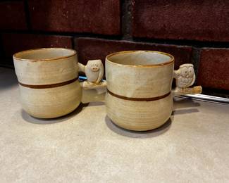Vintage Pair Ceramic Mugs with Animal Handles
