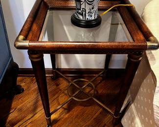 Fabulous 80s Modern Regency Brass and Glass Side Table, square measuring 21" x 21" x 27" high.