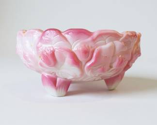 Vintage Fenton Glass Rosaline Water Lily three Footed Shallow Bowl 7" diameter