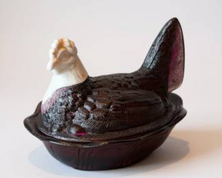 Vintage Fenton Amethyst Carnival Glass Hen on Nest, covered dish