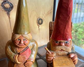 Gnome sculptures by Robert Tatters, signed and dated (‘02).
