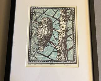 “Great Gray Owl” signed and numbered (28/100) print by Katherine Case.