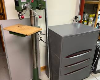 Enco drill press, Model 4005; four-drawer filing cabinet.