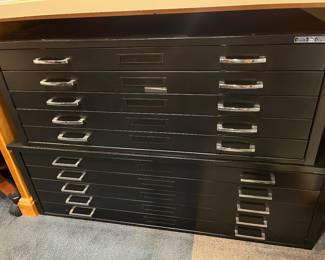 Two flat filing cabinets by Mayline.