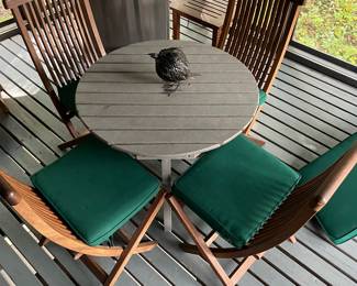 Four Smith & Hawken teakwood chairs; Polywood table.