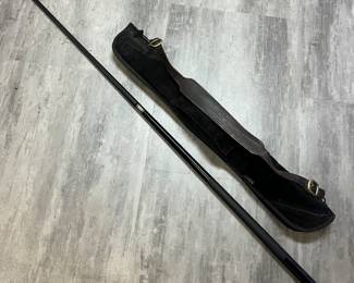 “Excalibur” pool cue with case; fiberglass bonded with wood core.