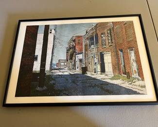 Signed limited edition (#10/250) watercolor print by Ann Arbor artist Scott Hartley, titled “St. Jo Alley.”