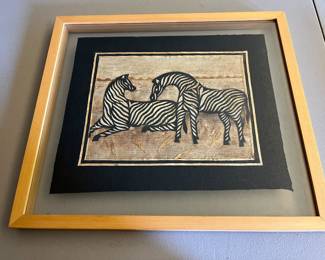 African folk art depicting two zebras.