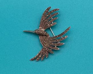 Sterling Silver and Marcasite Hummingbird Brooch
