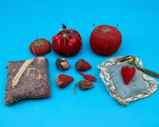 Antique with Sterling Tomato Pin Cushions