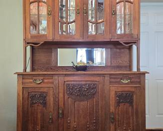 Hand carved antique sideboard (not as large as it looks in this photo) - Available for pre-sale.