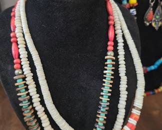 Vintage puka shell, coral and turquoise necklaces
