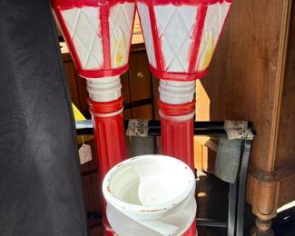 Vintage lantern blow mold, vintage plant stand.