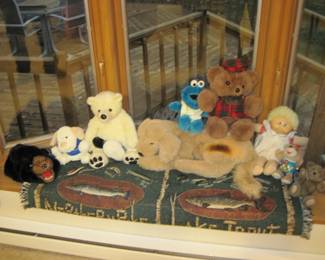 Vintage Cabbage Patch Doll, Cookie Monster, Bear/s, Dog, Bear Hat, Fish Throw Blanket