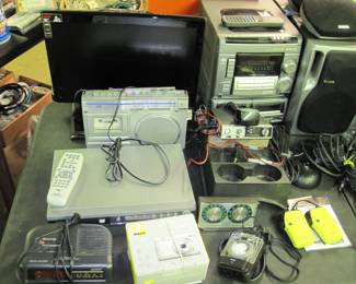 TV, Awia stereo system, boom box, clock radio, digital camera, CB radio
