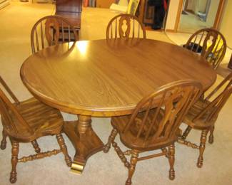 Oak Dining Table (includes 2 leafs as pictured, plus 2 more), 6 Chairs by Cochrane 