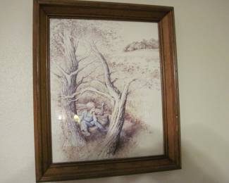 Little Boy Bucket Tree Ellen Day Hale Vintage Framed Artwork