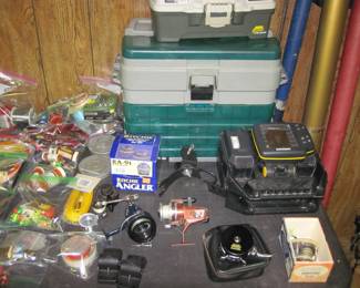 Fishing reels, tackle boxes, fish finder