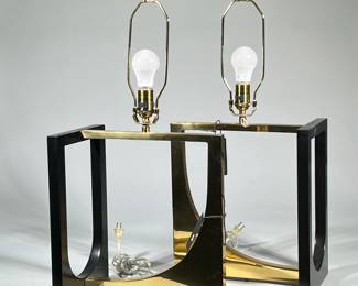 (2pc) Pair Contemporary Geometric Large Brass Table Lamps
