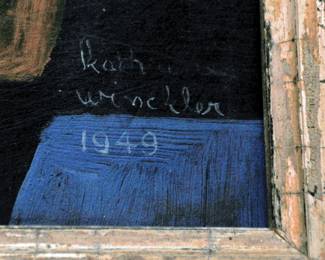 SIGNED  OIL ON MASONITE: KATHERN WINKLER 1949 