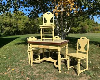 Gold Enamel Top Table w/ 4 Chairs