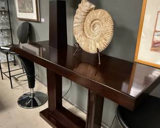 Contemporary decor - French lamp, grand ammonite fossil and very cool console